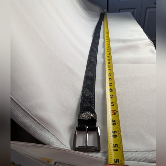 American Pride Black Leather Belt Size 44 With Eagles Pattern Bikercore - Picture 7 of 8